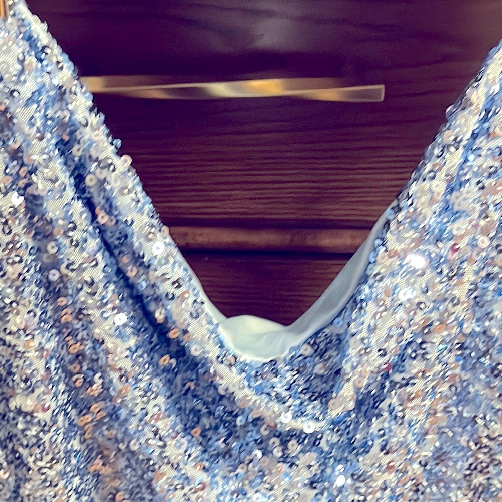B Darlin Blue Sequins Sheath Dress